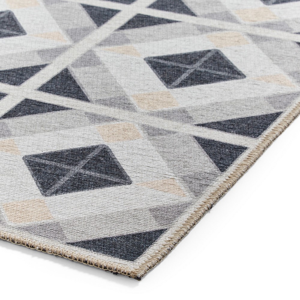 Victoria H1190 Modern Geometric Washable Rugs in Grey Beige